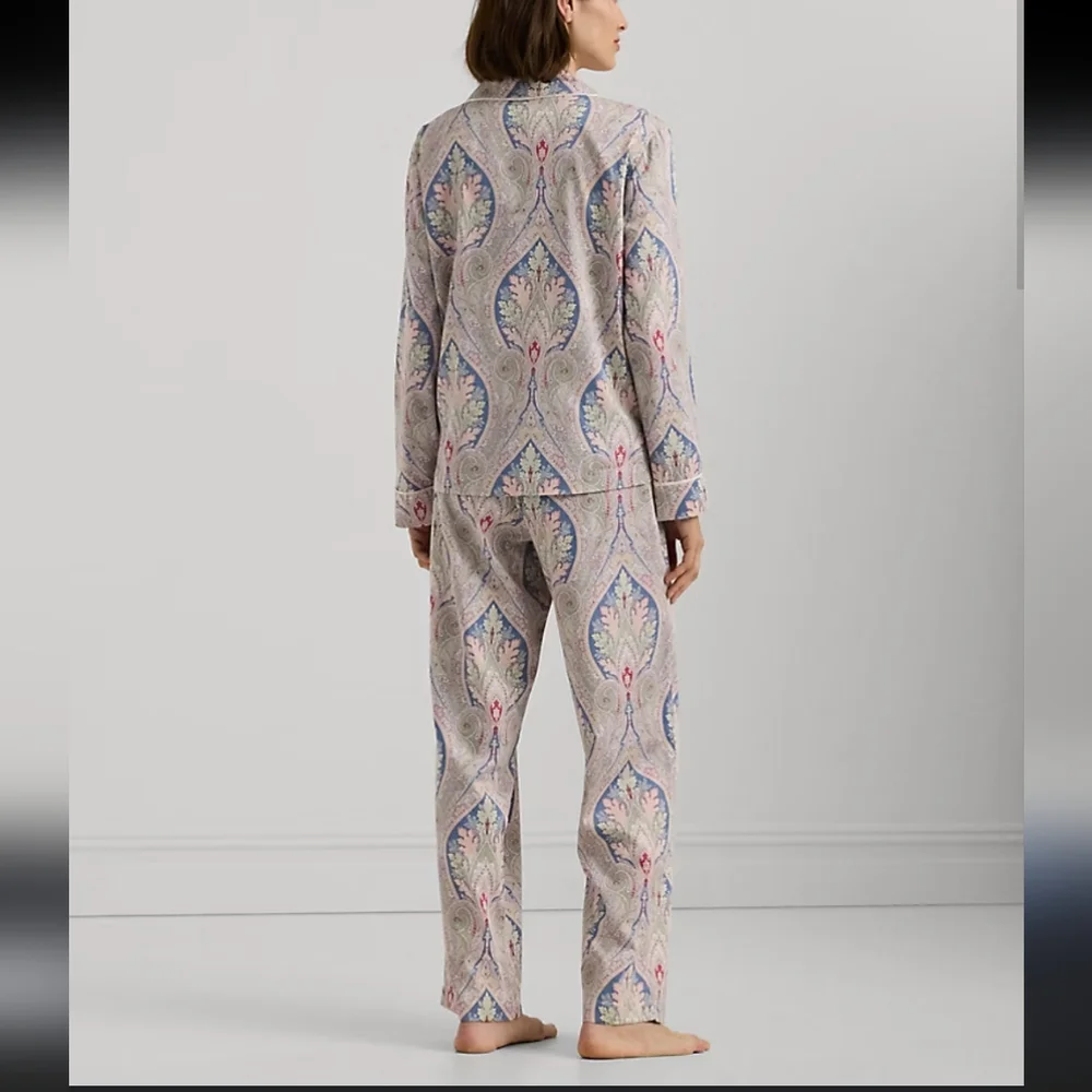 New  LAUREN  RALPH LAUREN  LONG SLEEVE  NOTCH  COLLAR  WOVEN  SATEEN  PAISLEY - Picture 3 of 11
